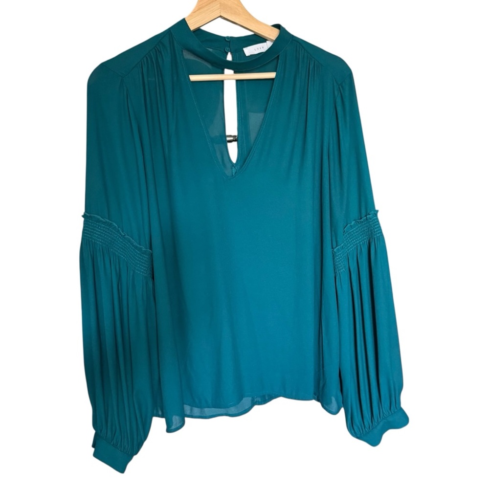Lush Green Long Sleeve Keyhole Polyester Blouse Womens Large - Picture 1 of 4